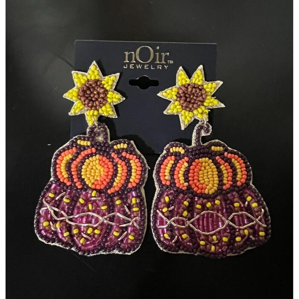 Noir Jewelry Beaded Pumpkin Harvest Earrings